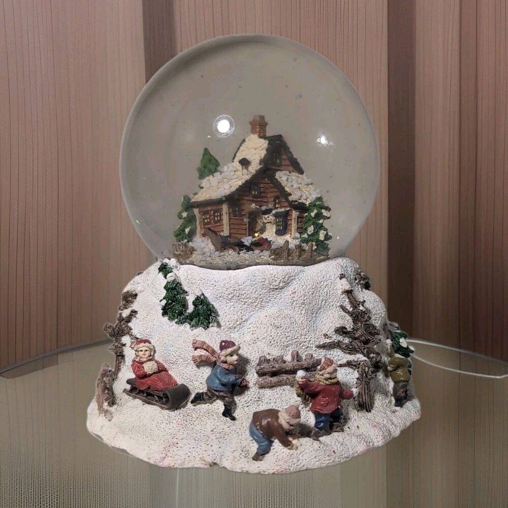 Sankyo Winter Cottage Ice Skater Musical Snow Globe I'll Be Home for Christmas